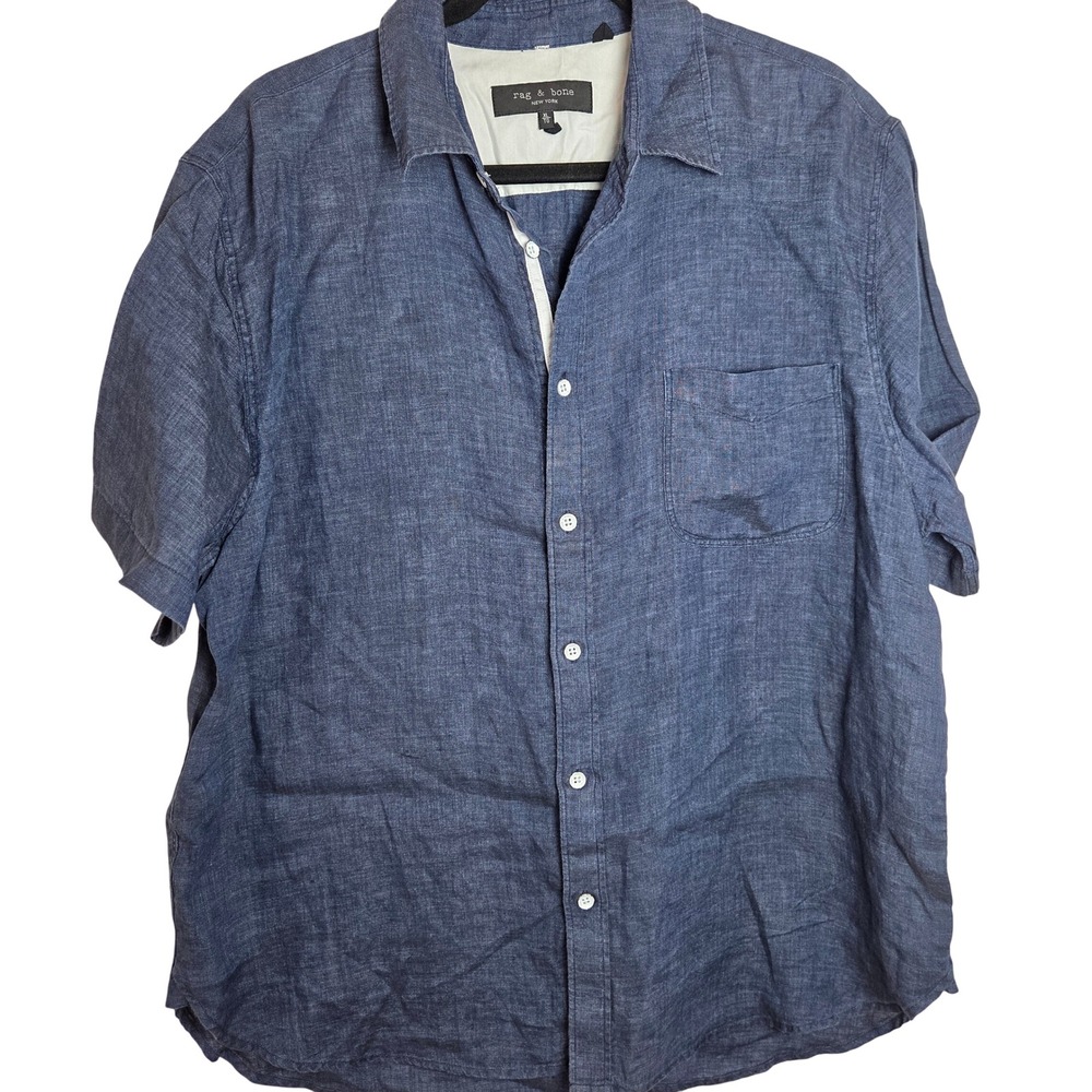 rag & bone 100% Linen Button Up Shirt Short Sleeve Resort Vacation XL